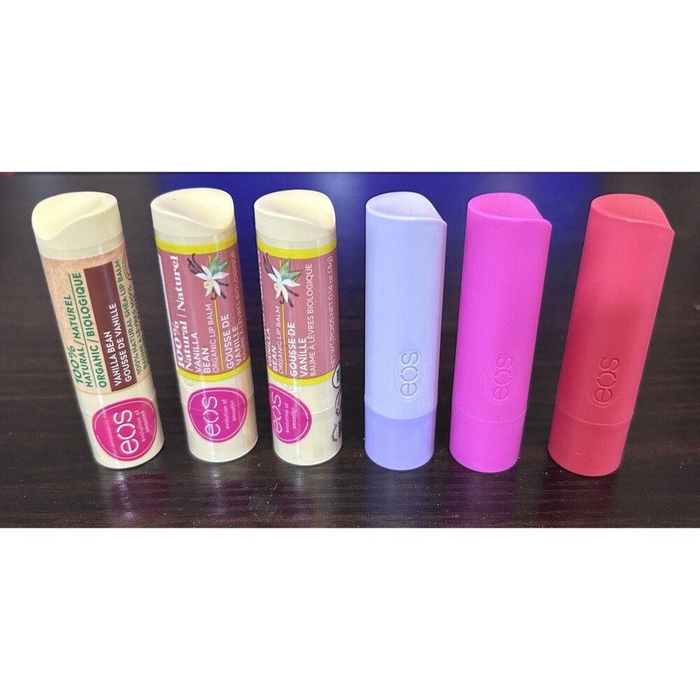 EOS Lip Balm Lot of 6 Vanilla Bean Raspberry Kiwi Pomegranate New Unused